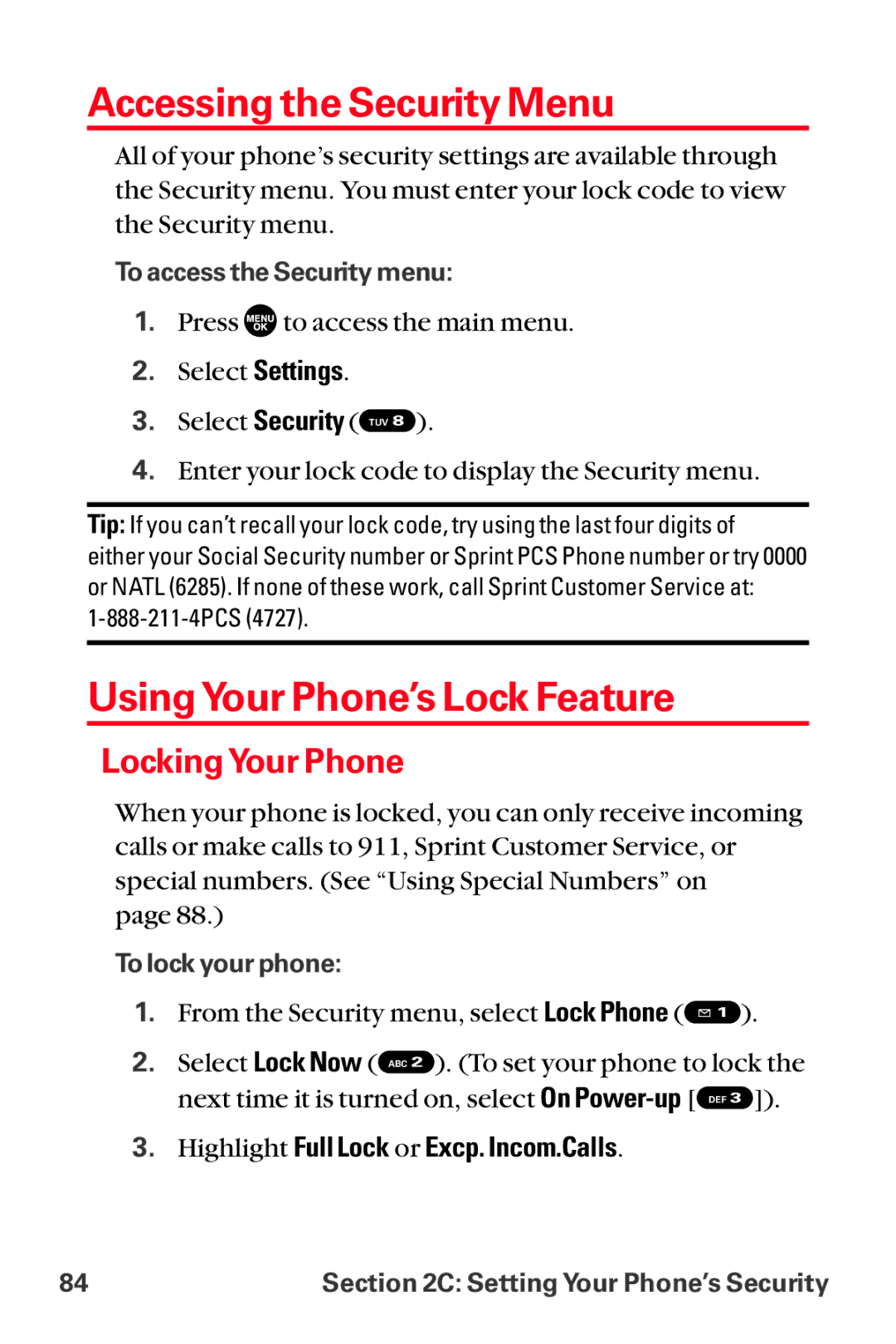 Sanyo MM-8300 manual Accessing the Security Menu, Using Your Phone’s Lock Feature, Locking Your Phone 