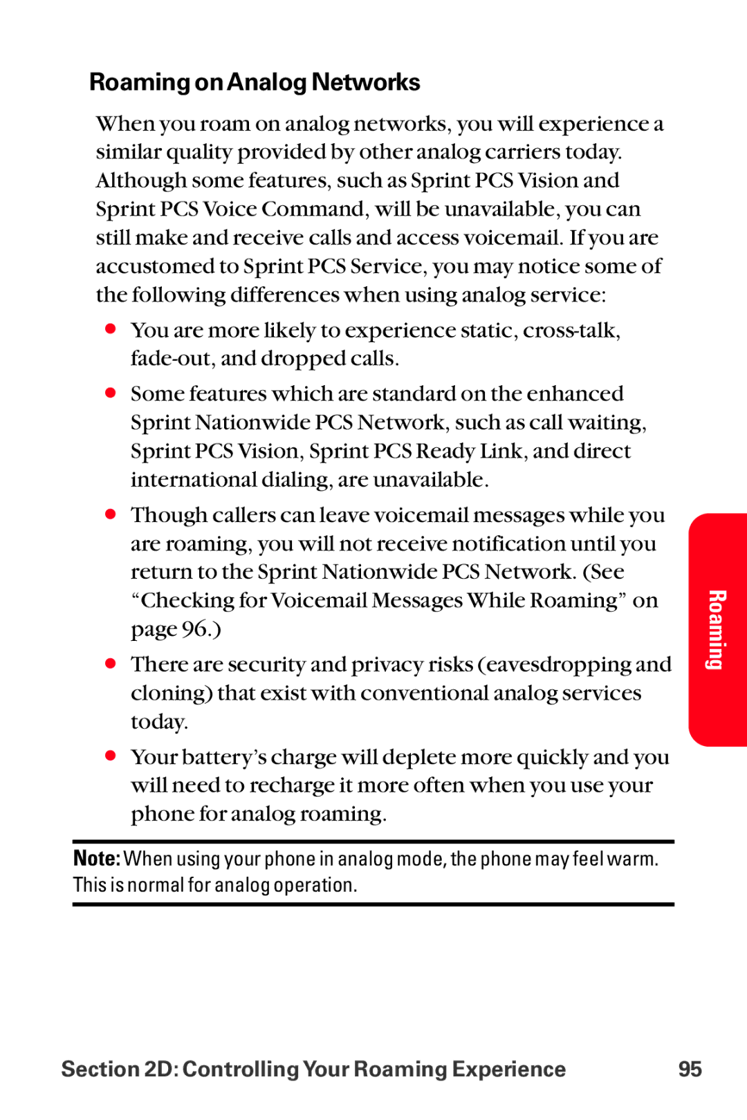 Sanyo MM-8300 manual Roaming on Analog Networks 