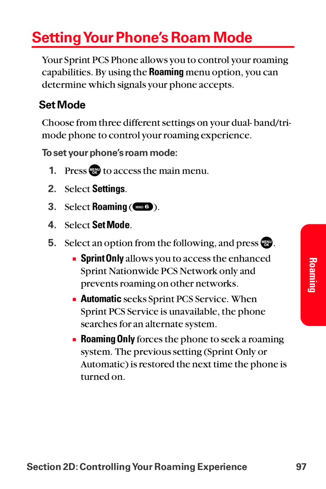 Sanyo MM-8300 manual Setting Your Phone’s Roam Mode, Set Mode 