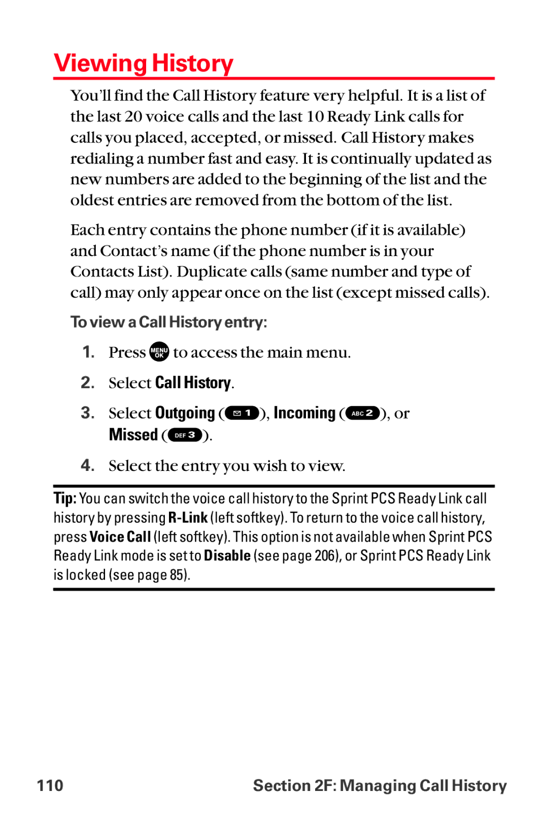 Sanyo MM-8300 manual Viewing History, Select Call History 