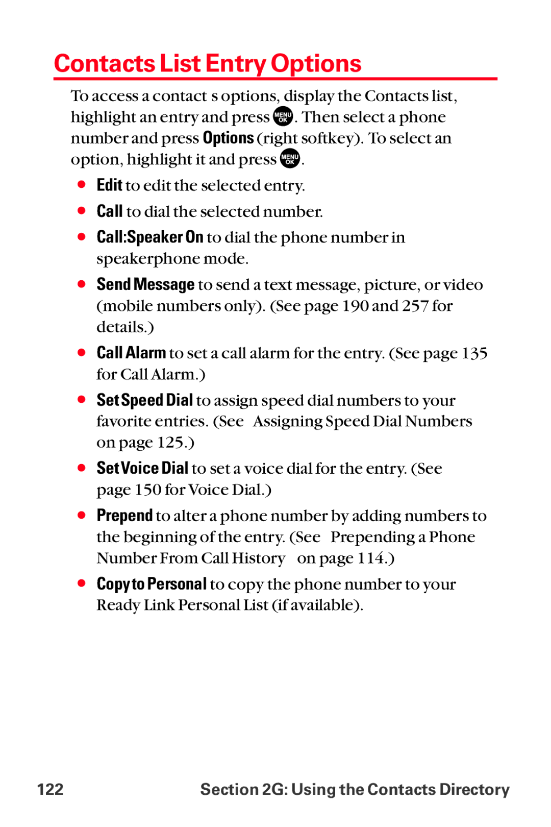 Sanyo MM-8300 manual Contacts List Entry Options 