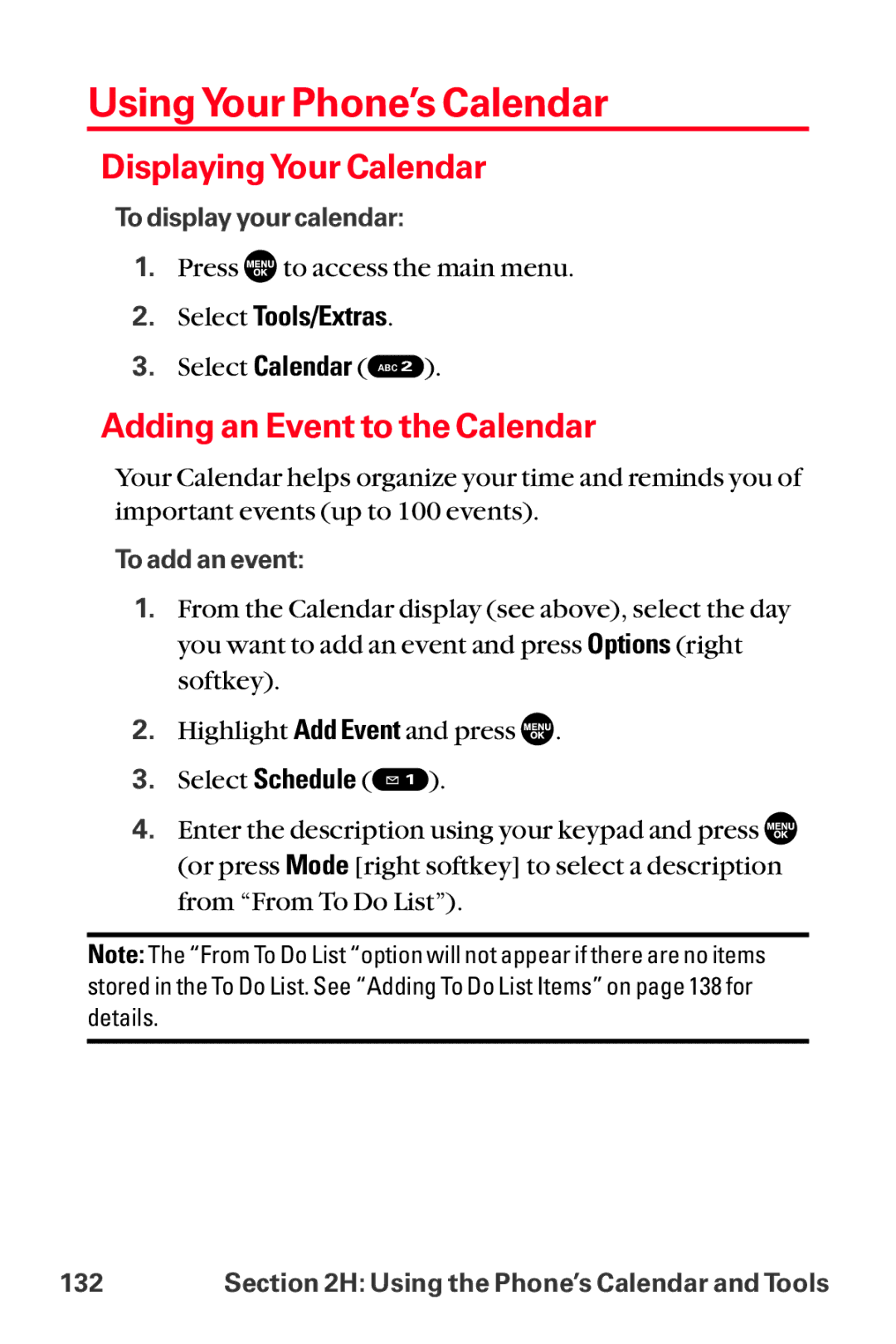 Sanyo MM-8300 Using Your Phone’s Calendar, Displaying Your Calendar, Adding an Event to the Calendar, Select Tools/Extras 