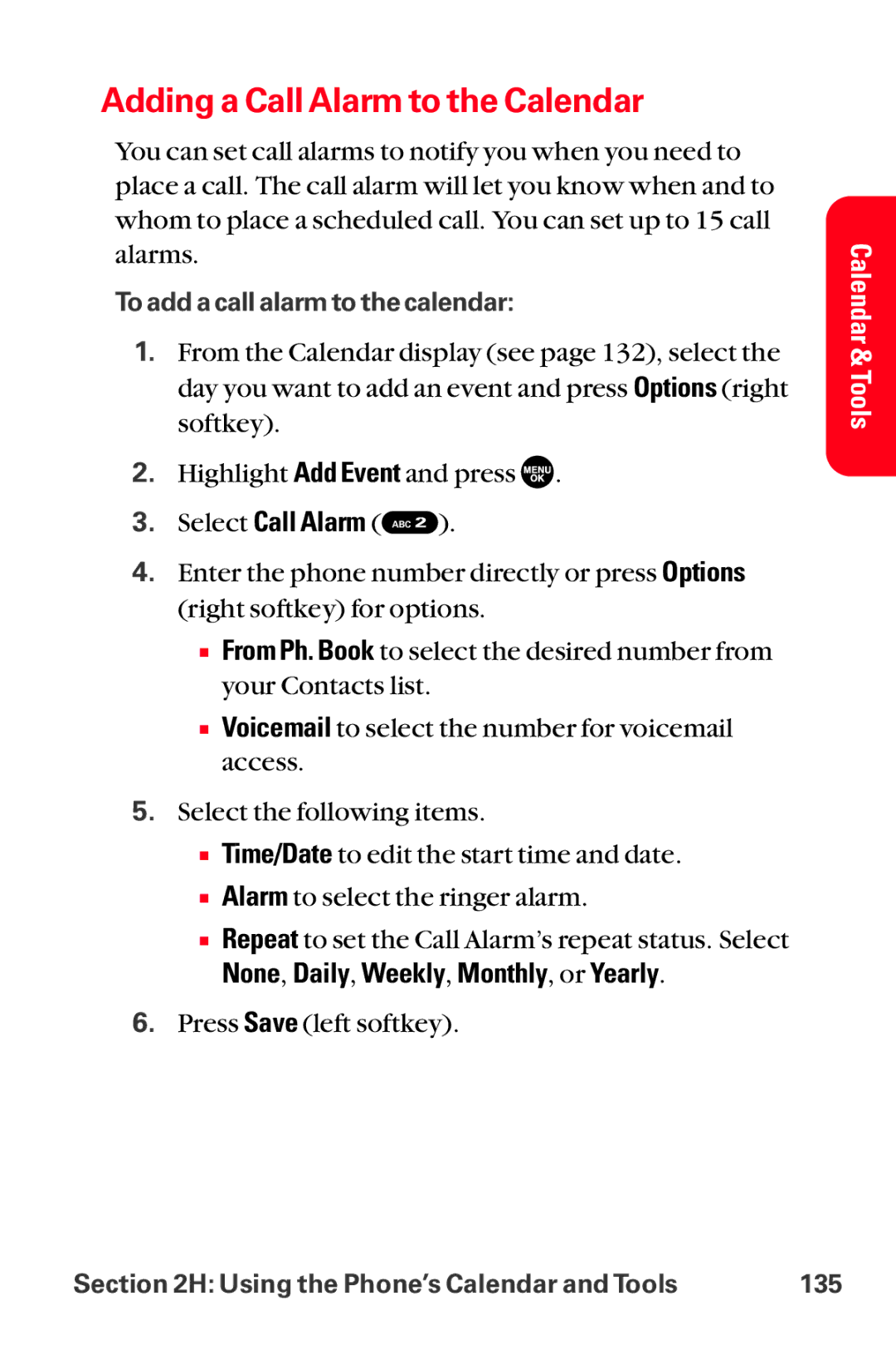 Sanyo MM-8300 manual Adding a Call Alarm to the Calendar 