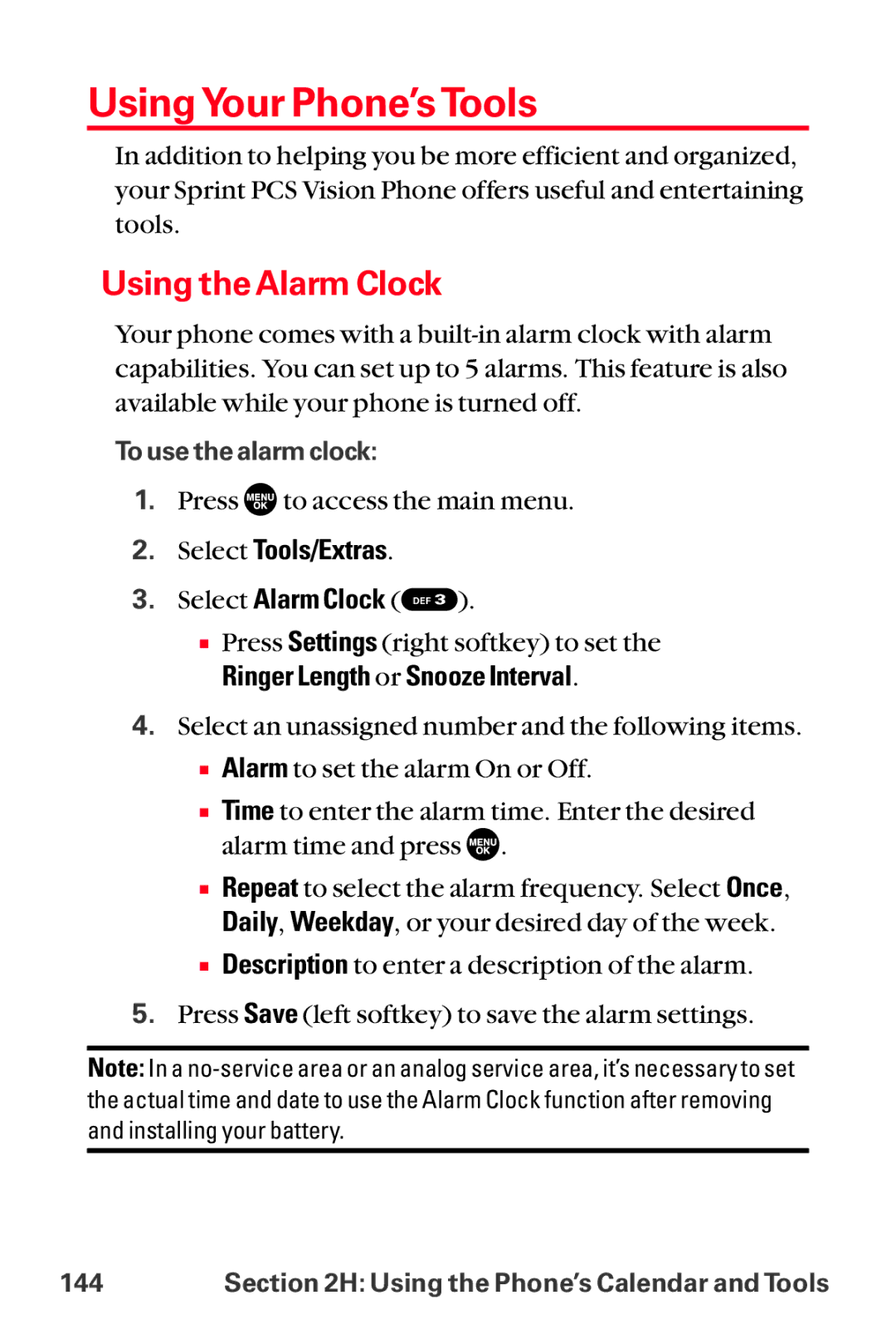 Sanyo MM-8300 manual Using Your Phone’s Tools, Using the Alarm Clock, Ringer Length or Snooze Interval 