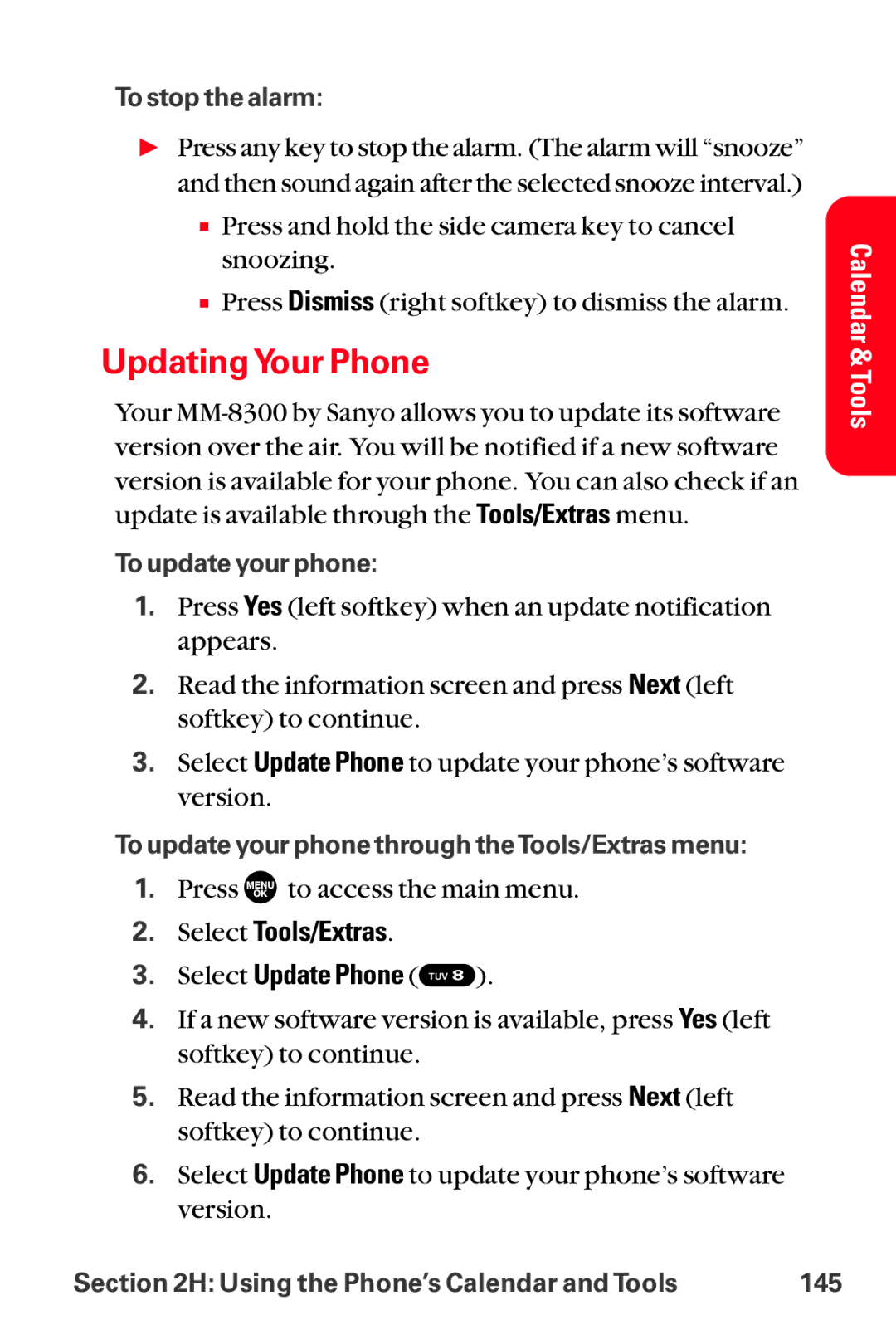 Sanyo MM-8300 manual Updating Your Phone, Select Tools/Extras Select Update Phone TUV 