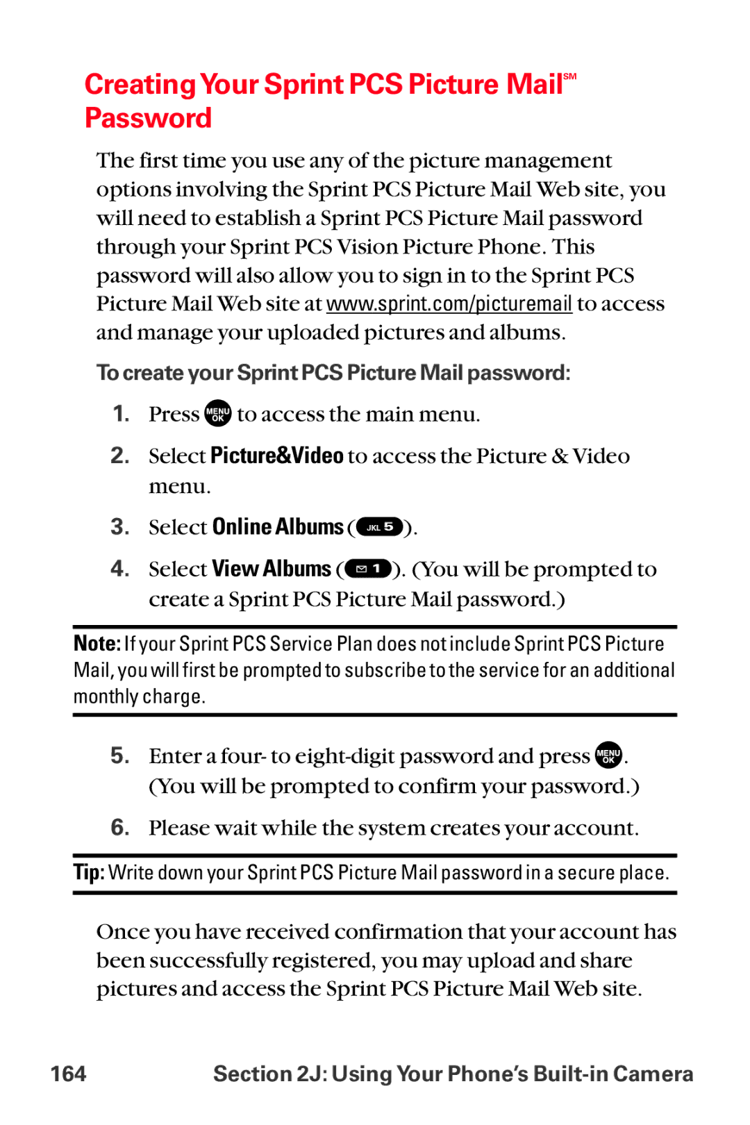 Sanyo MM-8300 manual Creating Your Sprint PCS Picture MailSM Password, Select Online Albums JKL 