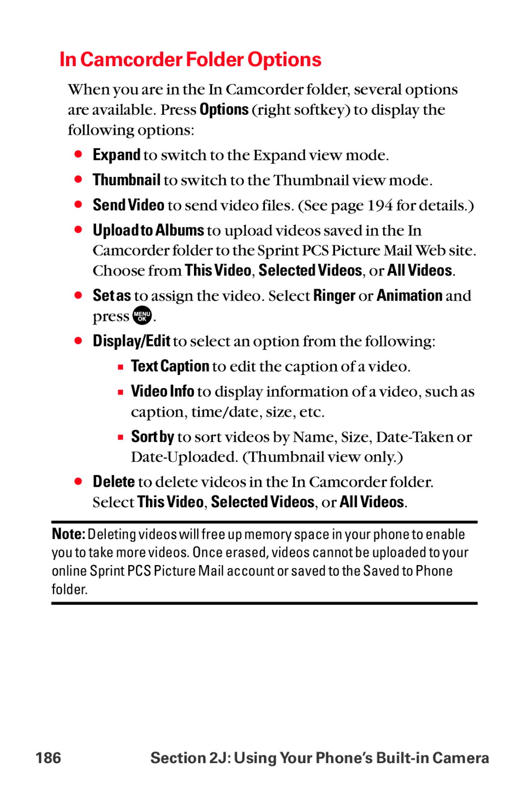 Sanyo MM-8300 manual Camcorder Folder Options 