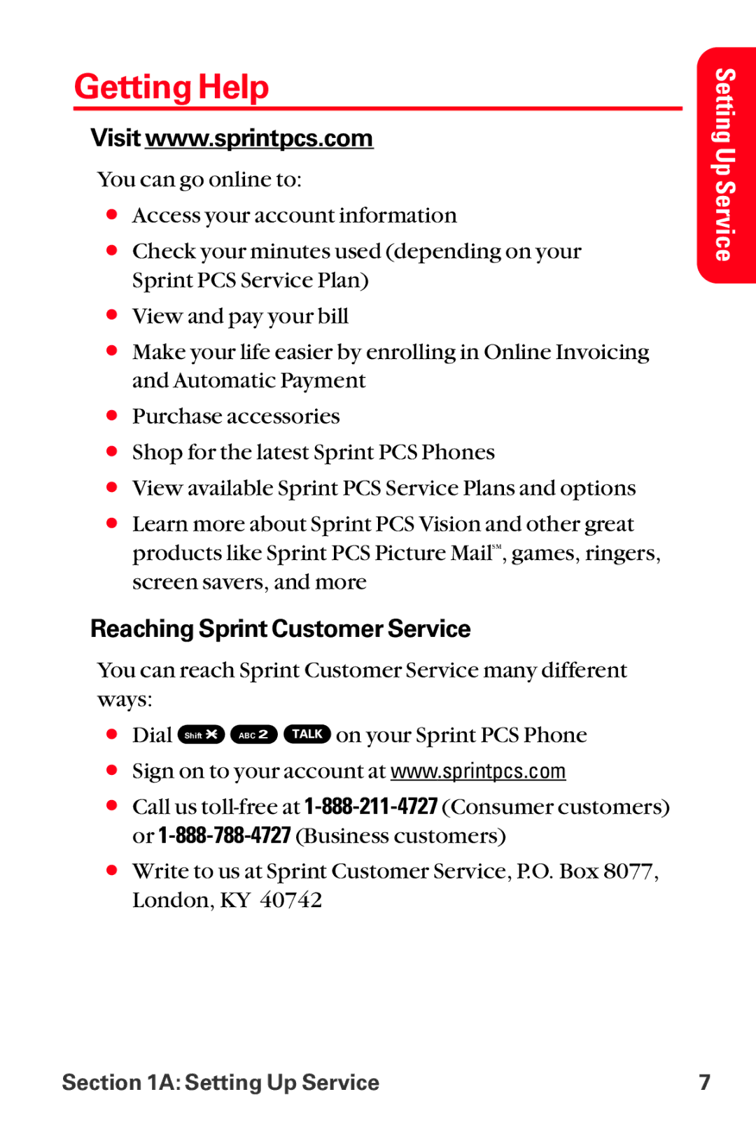 Sanyo MM-8300 manual Getting Help, Reaching Sprint Customer Service 