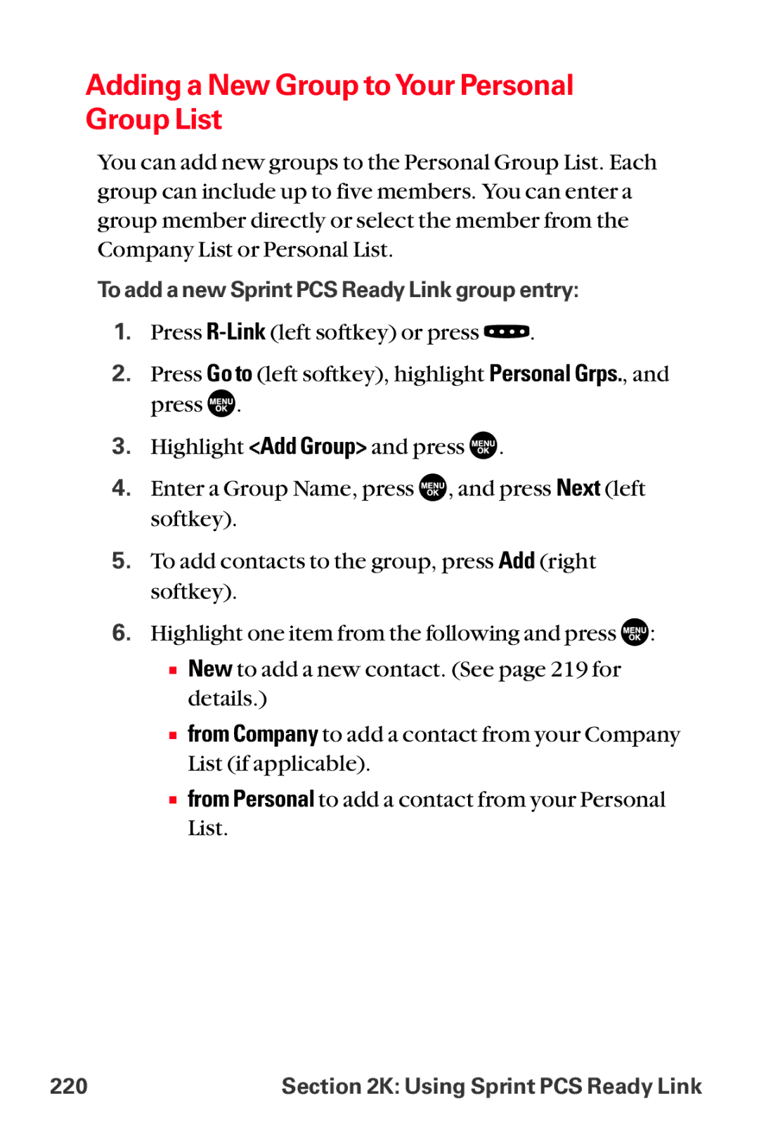 Sanyo MM-8300 manual Adding a New Group to Your Personal Group List 