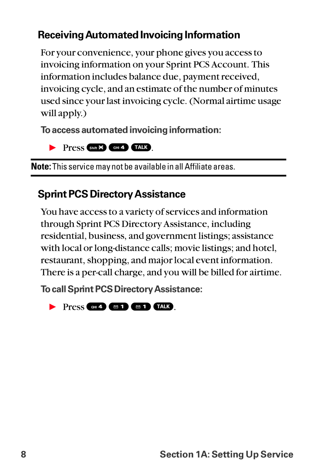 Sanyo MM-8300 manual Receiving Automated Invoicing Information, Sprint PCS Directory Assistance 