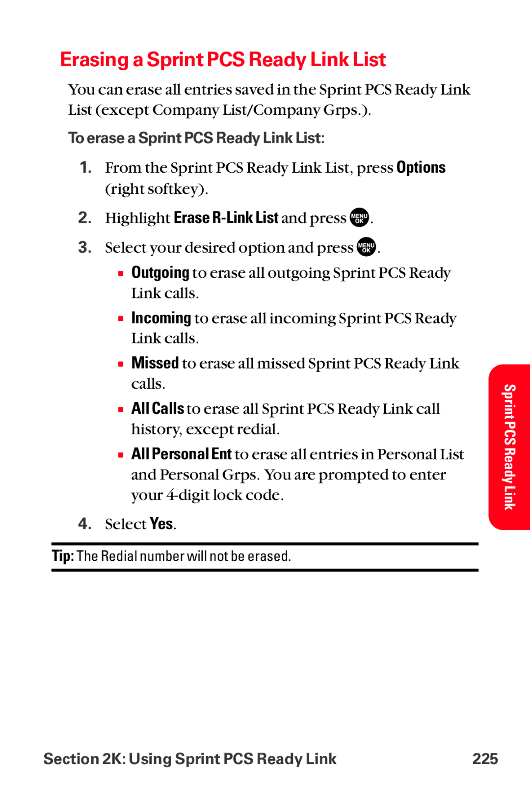 Sanyo MM-8300 manual Erasing a Sprint PCS Ready Link List 