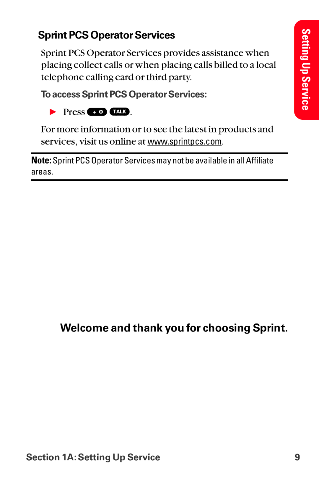 Sanyo MM-8300 manual Sprint PCS Operator Services, Welcome and thank you for choosing Sprint 