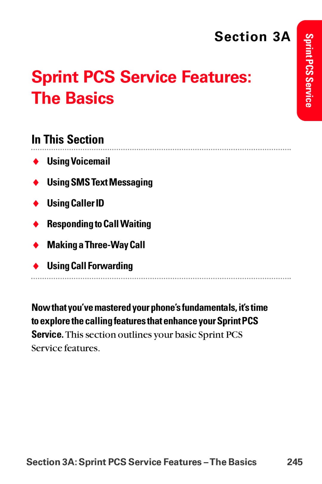 Sanyo MM-8300 manual Sprint PCS Service Features The Basics 