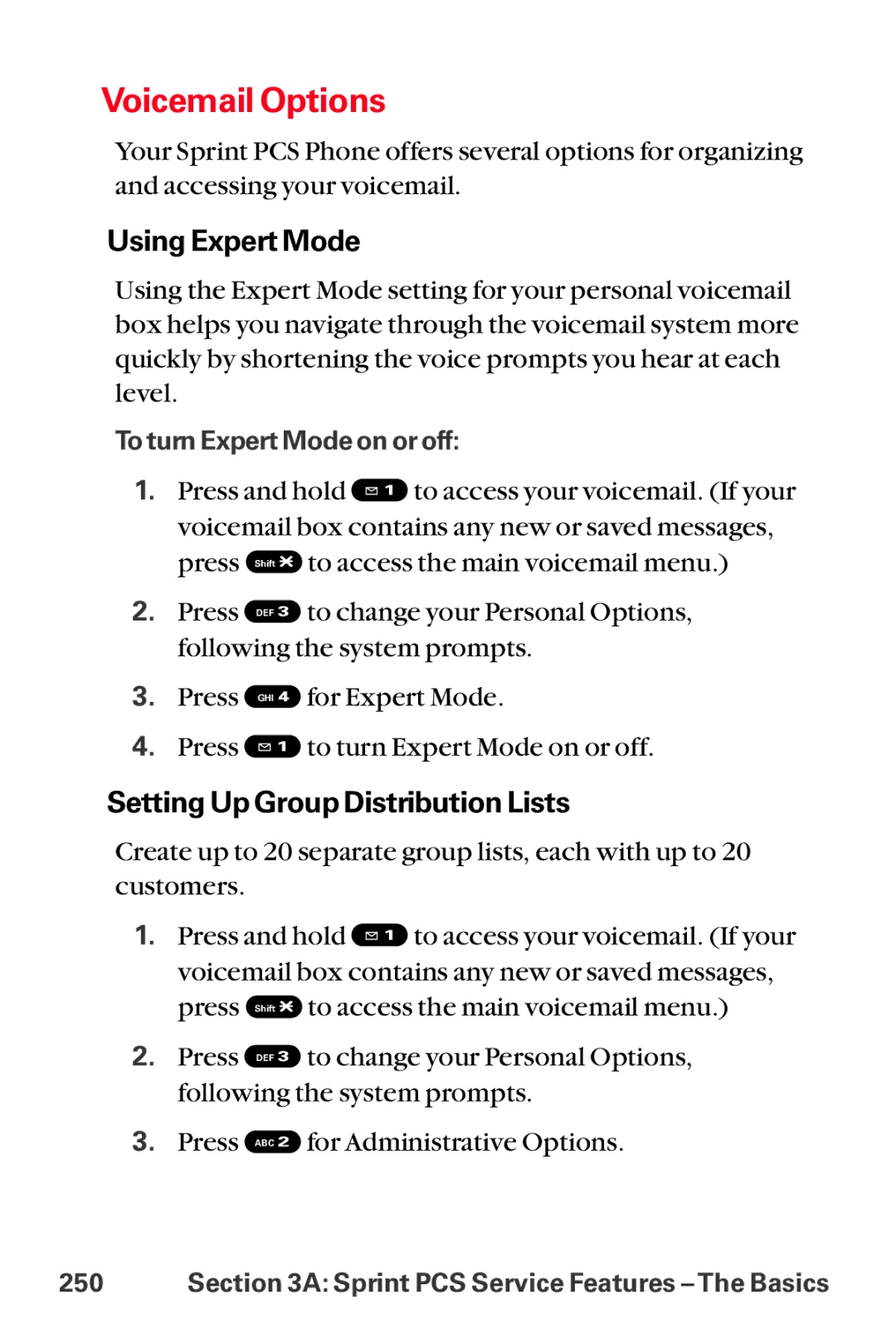 Sanyo MM-8300 manual Voicemail Options, Using Expert Mode, Setting Up Group Distribution Lists 