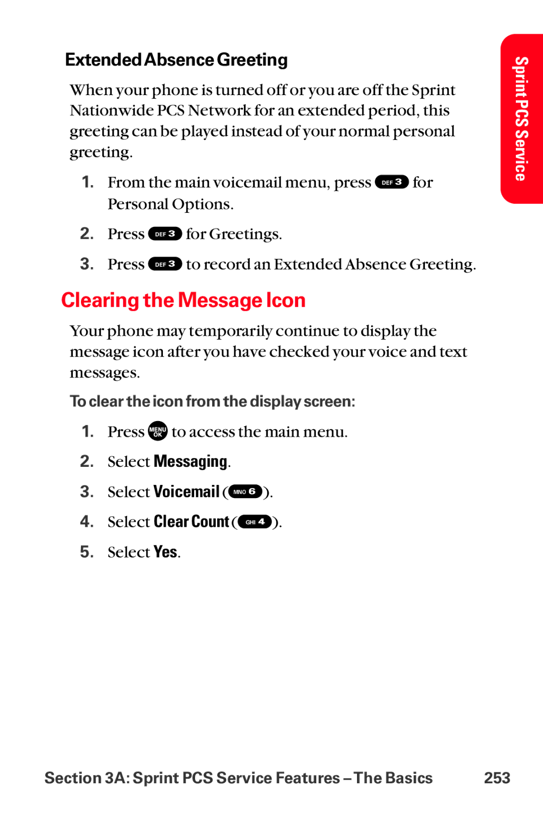 Sanyo MM-8300 manual Clearing the Message Icon, Extended Absence Greeting 