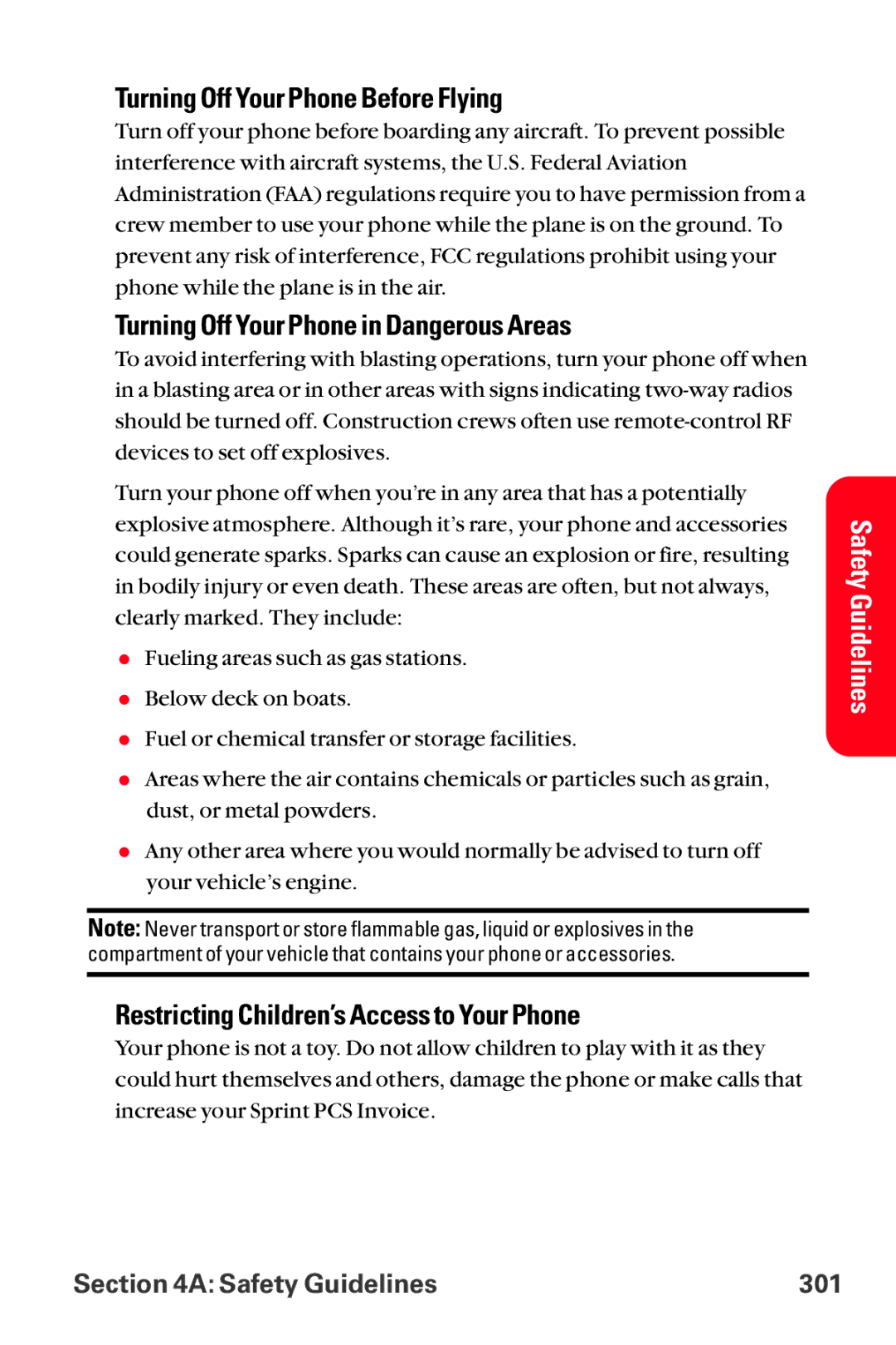 Sanyo MM-8300 manual Turning Off Your Phone Before Flying, Turning Off Your Phone in Dangerous Areas 