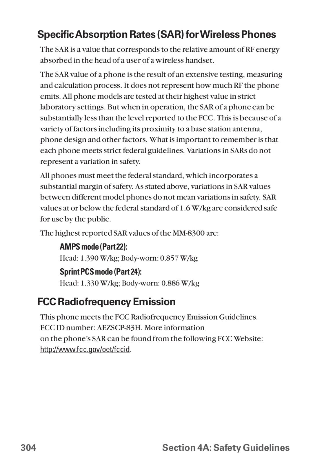 Sanyo MM-8300 manual Specific Absorption Rates SAR for Wireless Phones, FCC Radiofrequency Emission 