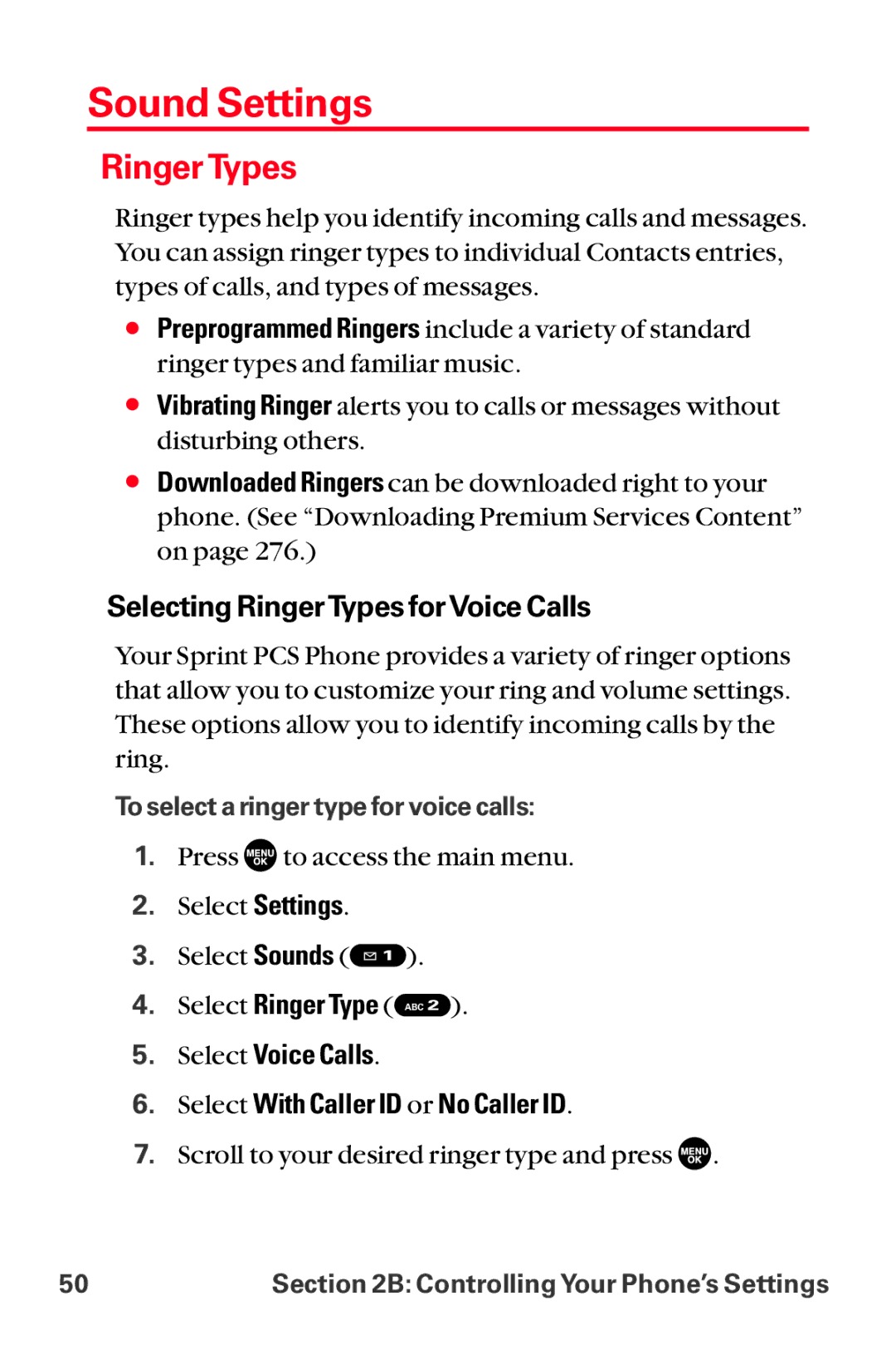 Sanyo MM-8300 manual Sound Settings, Selecting Ringer Types for Voice Calls 