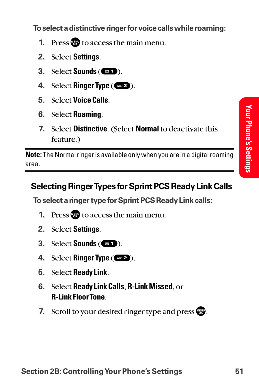 Sanyo MM-8300 manual Select Voice Calls, Selecting RingerTypes for Sprint PCS Ready Link Calls 