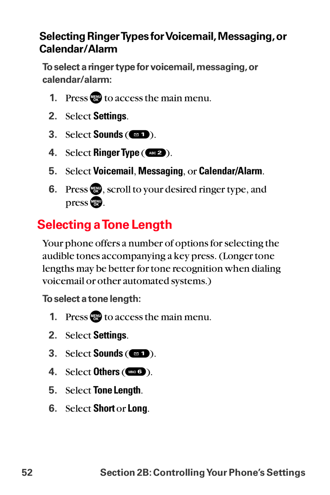 Sanyo MM-8300 manual Selecting a Tone Length, Select Voicemail, Messaging, or Calendar/Alarm, Select Tone Length 