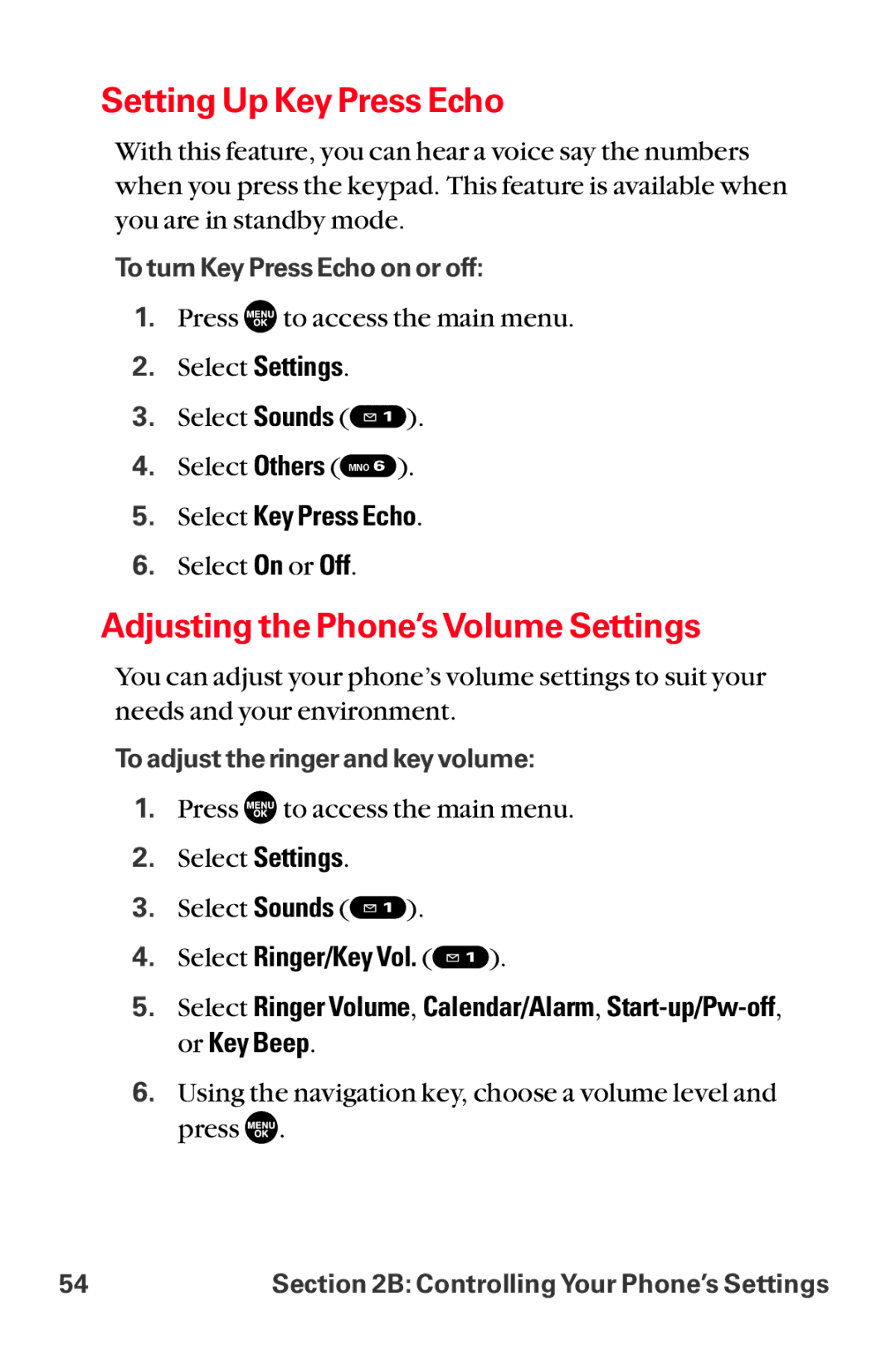 Sanyo MM-8300 manual Setting Up Key Press Echo, Adjusting the Phone’s Volume Settings, Select Key Press Echo 