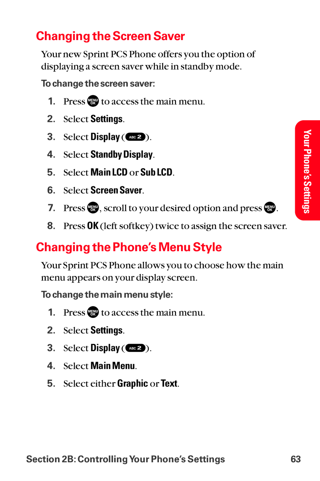 Sanyo MM-8300 manual Changing the Screen Saver, Changing the Phone’s Menu Style, Select Main Menu 