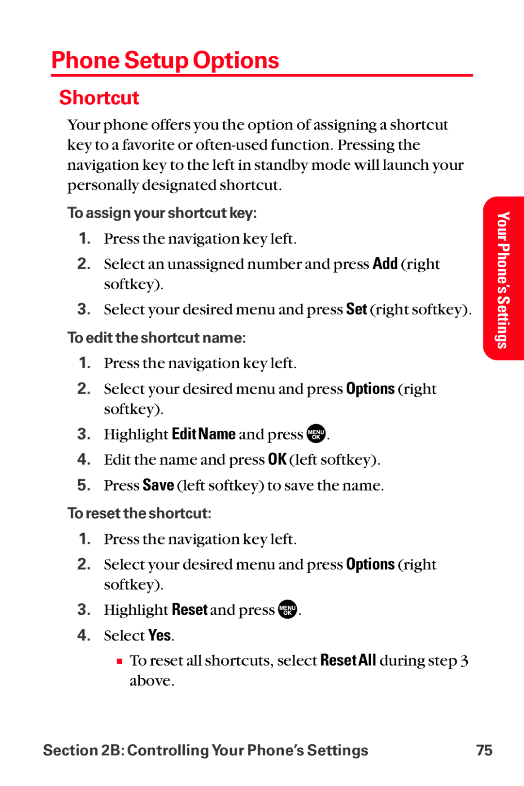 Sanyo MM-8300 manual Phone Setup Options, Shortcut 