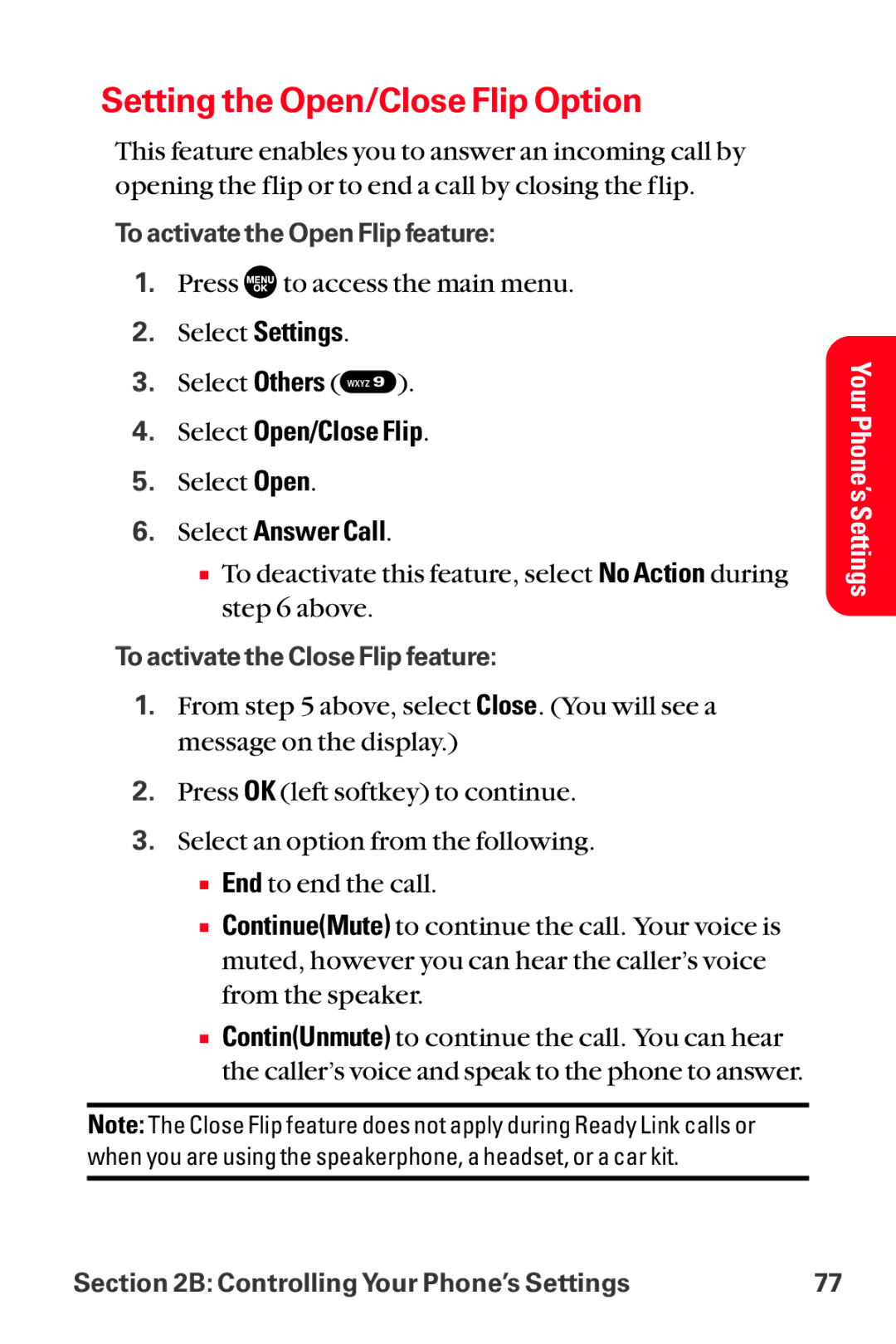 Sanyo MM-8300 manual Setting the Open/Close Flip Option, Select Open/Close Flip, Select Answer Call 