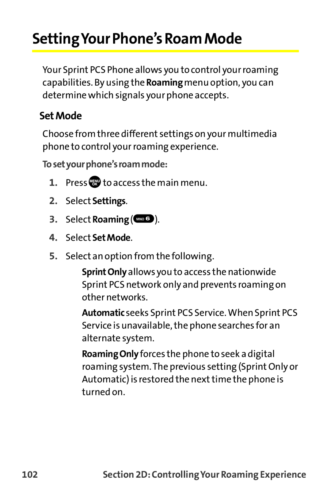 Sanyo MM-9000 manual SettingYour Phone’s Roam Mode, Set Mode, Tosetyourphone’sroammode, 102 