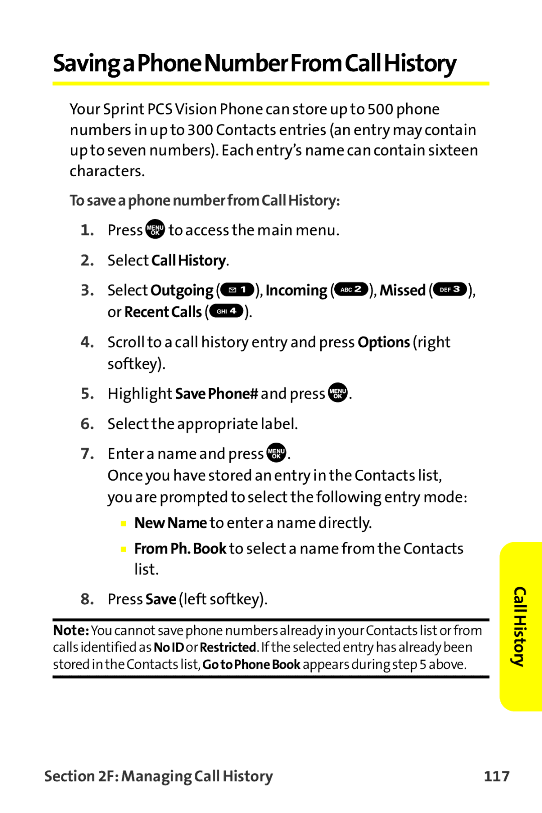 Sanyo MM-9000 manual TosaveaphonenumberfromCallHistory, Managing Call History 117 