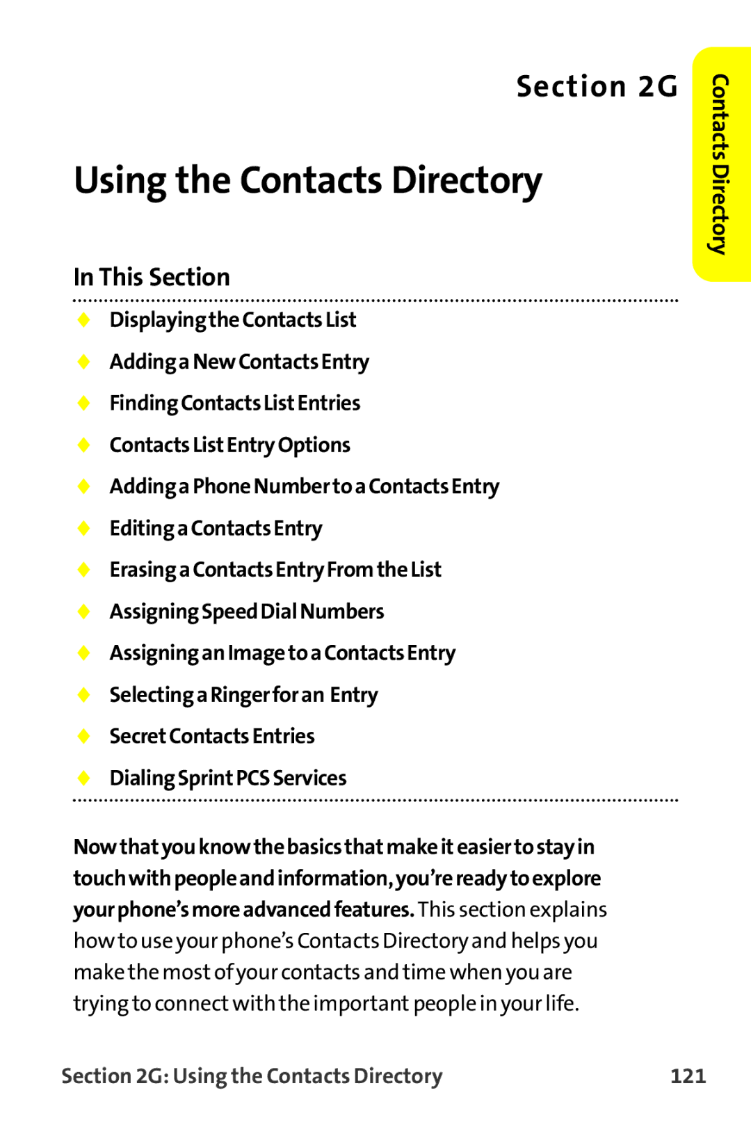 Sanyo MM-9000 manual Using the Contacts Directory 121 