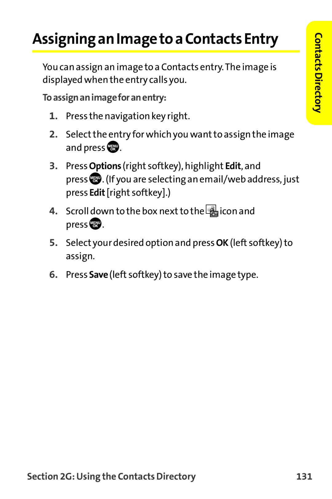 Sanyo MM-9000 manual Toassignanimageforanentry, Using the Contacts Directory 131 