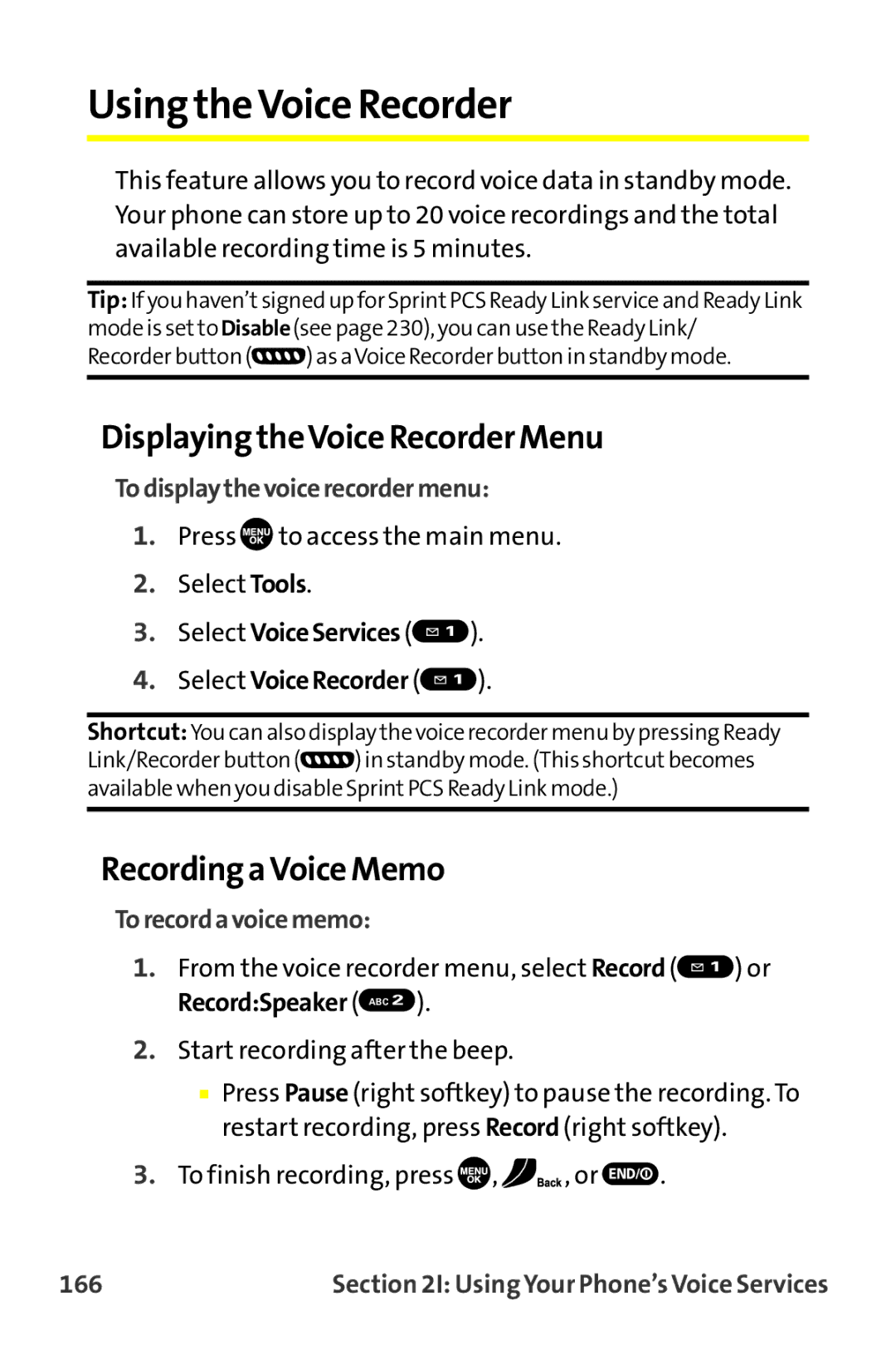 Sanyo MM-9000 manual Using the Voice Recorder, Displaying theVoice Recorder Menu, Recording a Voice Memo 