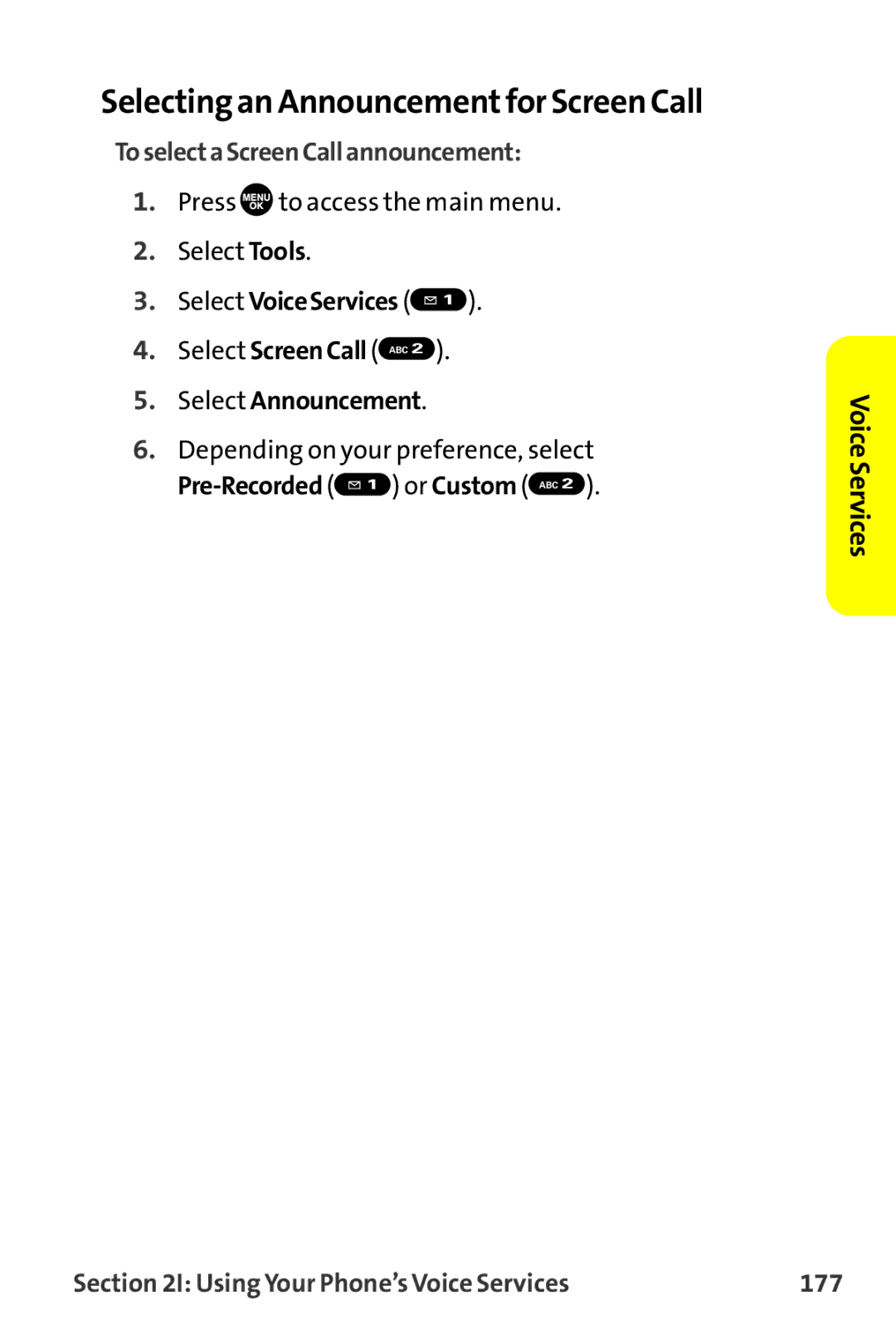 Sanyo MM-9000 manual Selecting an Announcementfor Screen Call, ToselectaScreenCallannouncement, Select Announcement 