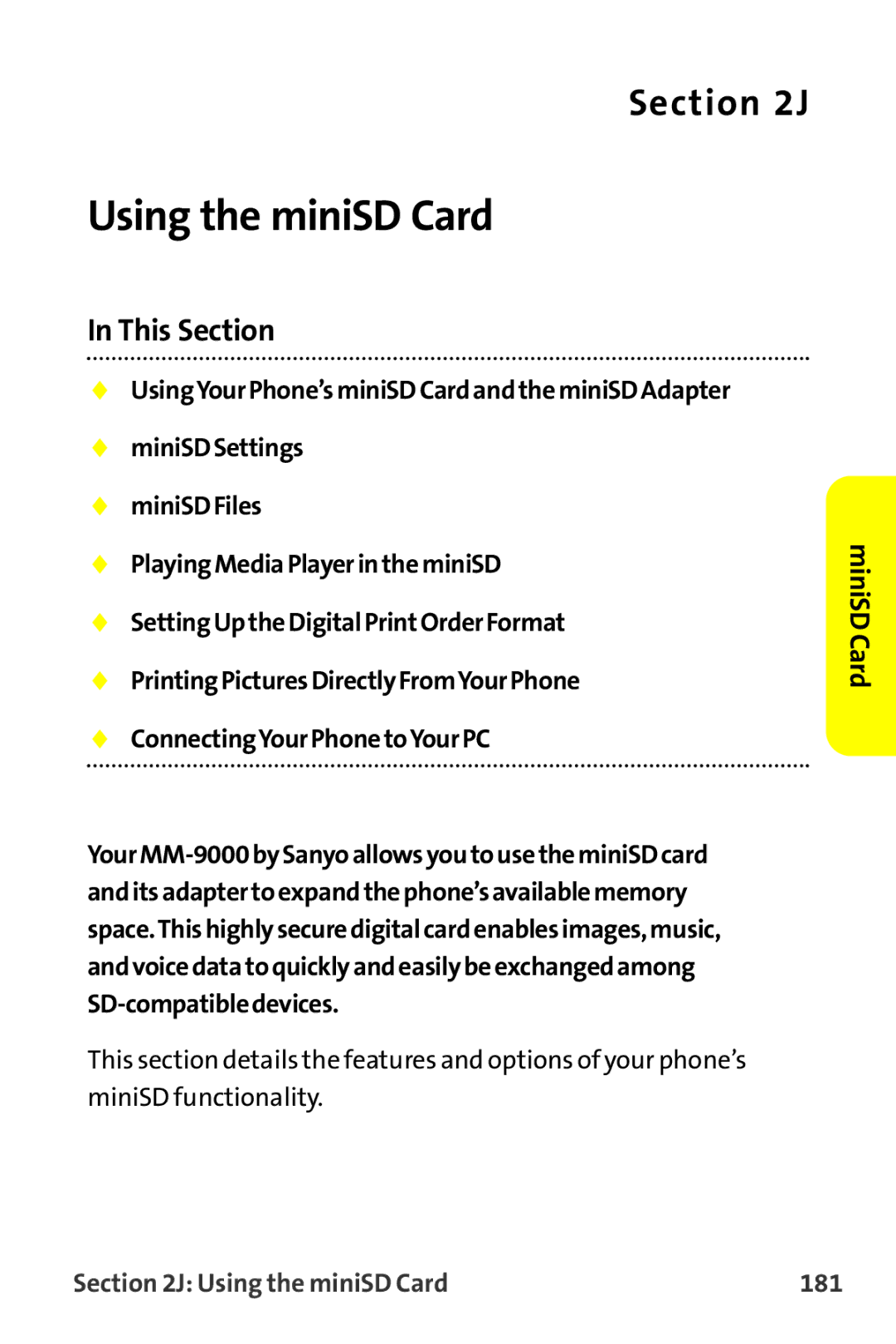 Sanyo MM-9000 manual Using the miniSD Card 181 