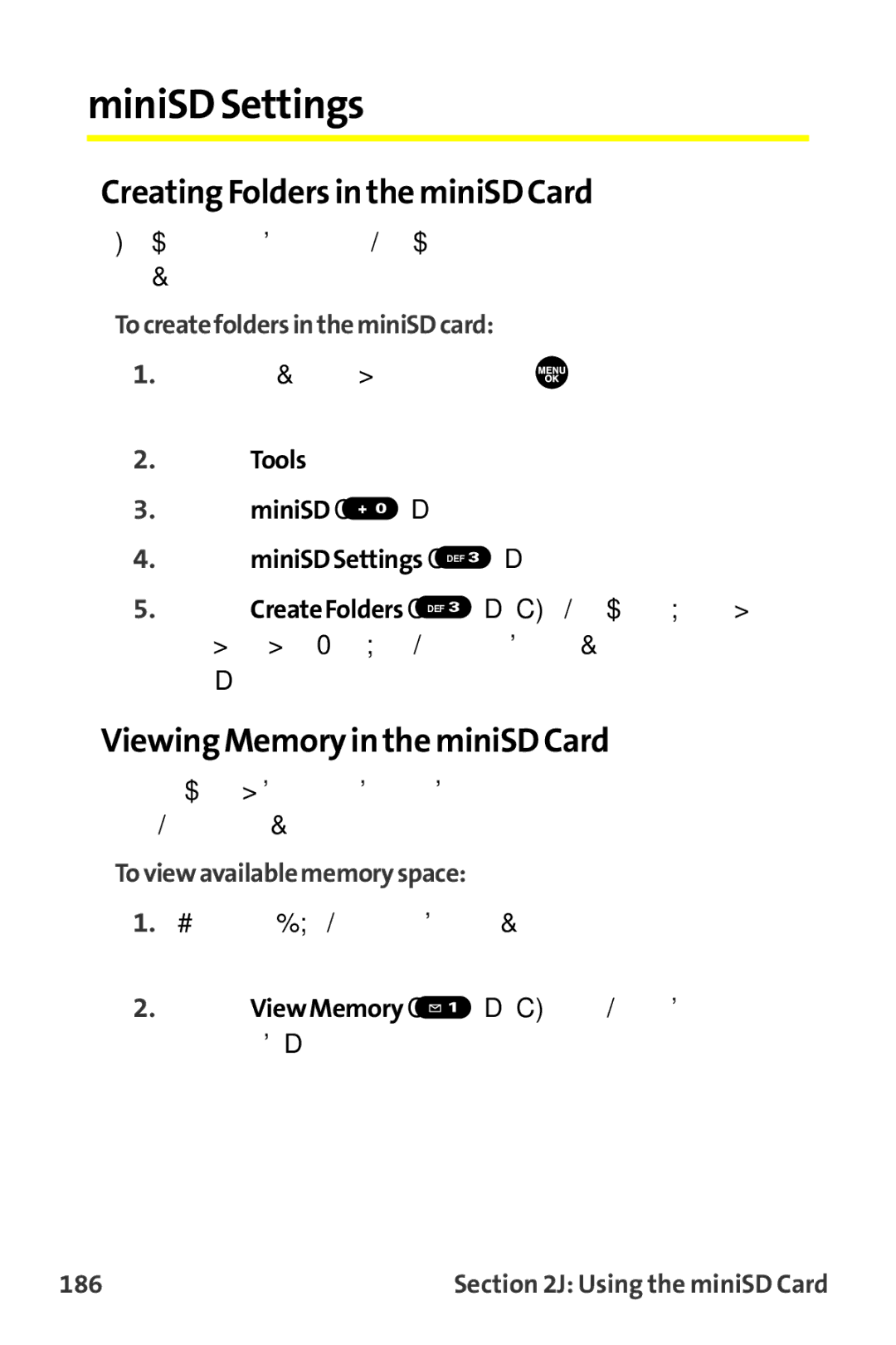 Sanyo MM-9000 manual MiniSD Settings, Creating Folders in the miniSD Card, Viewing Memory in the miniSD Card 