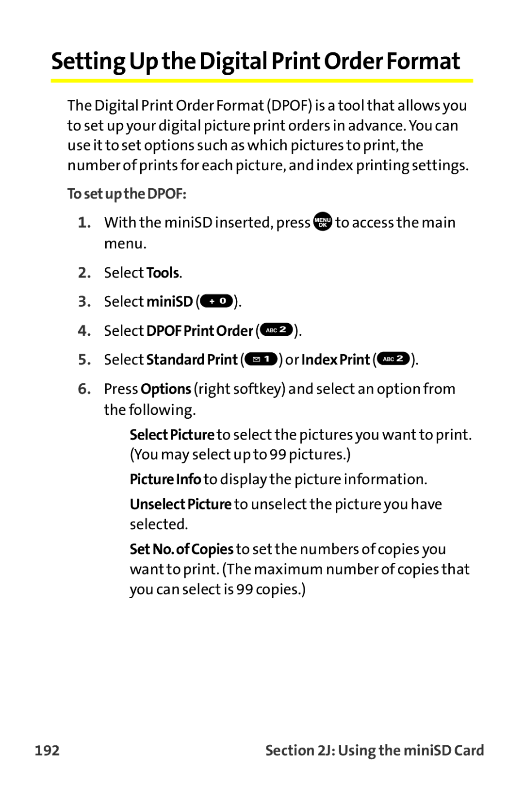 Sanyo MM-9000 manual Setting Up the Digital PrintOrder Format, TosetuptheDPOF, 192 