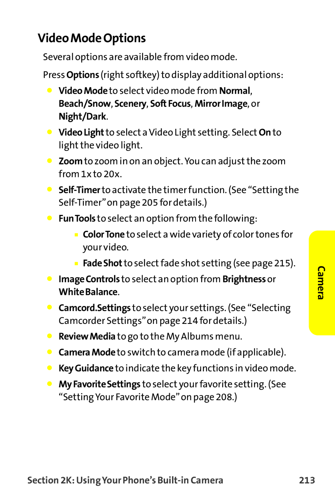 Sanyo MM-9000 manual Video Mode Options, Using Your Phone’s Built-in Camera 213 