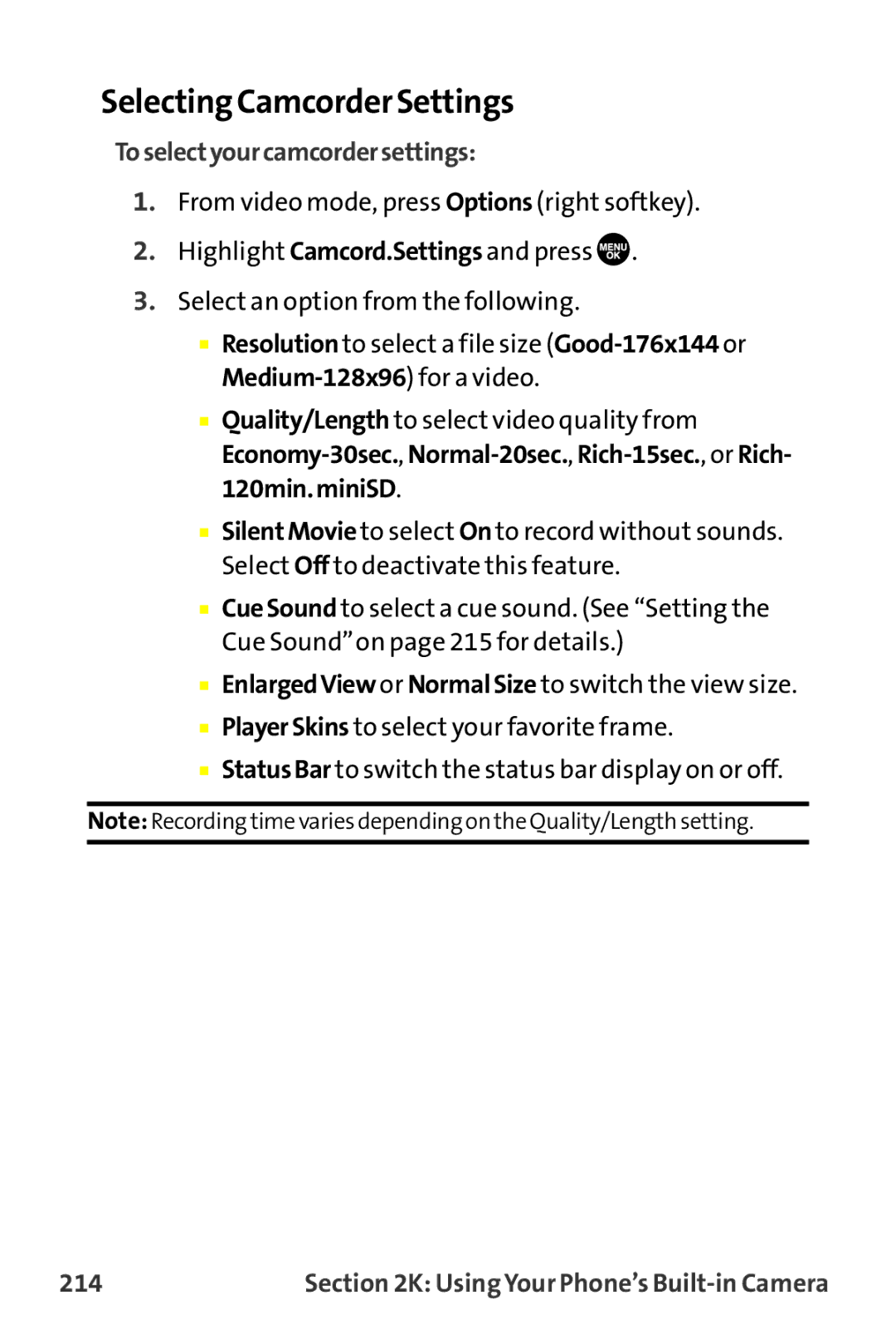 Sanyo MM-9000 manual Selecting Camcorder Settings, Toselectyourcamcordersettings, 214 