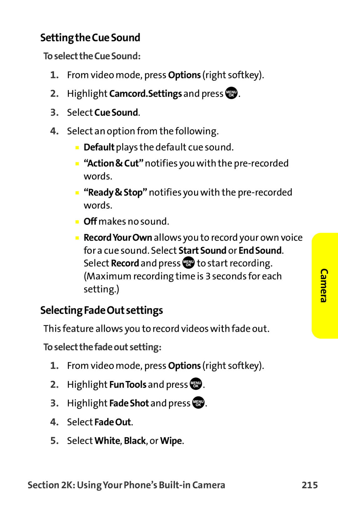 Sanyo MM-9000 manual SettingtheCueSound, SelectingFadeOutsettings, ToselecttheCueSound, Toselectthefadeoutsetting 