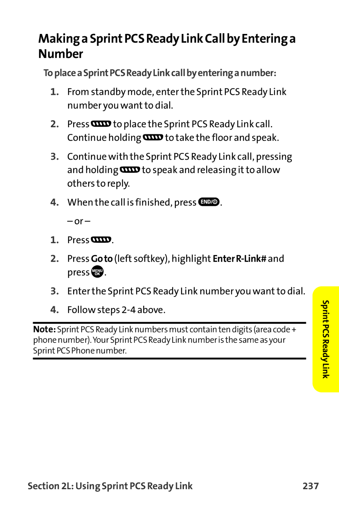 Sanyo MM-9000 Making a SprintPCS Ready Link Call by Entering a Number, ToplaceaSprintPCSReadyLinkcallbyenteringanumber 