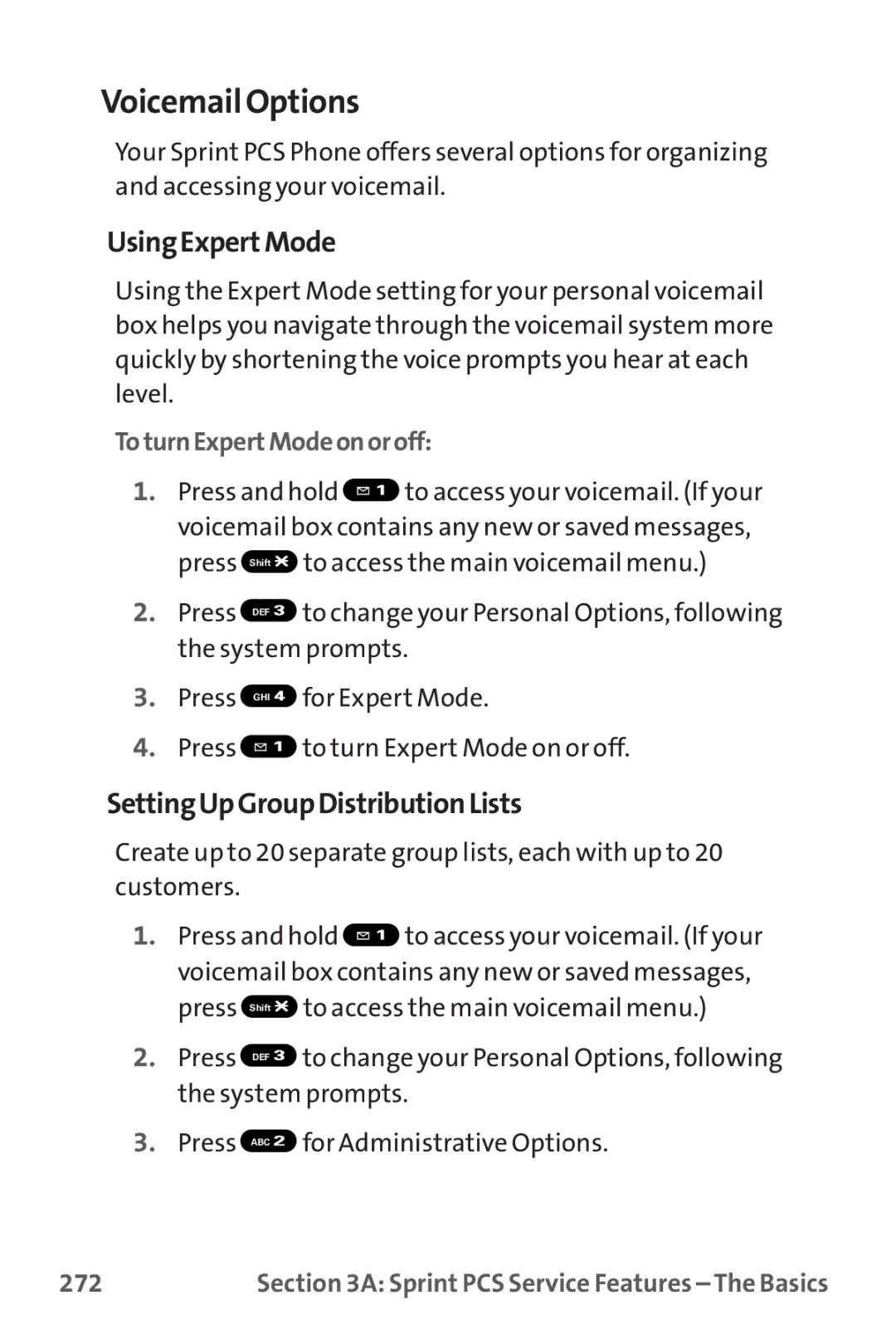 Sanyo MM-9000 manual Voicemail Options, UsingExpertMode, SettingUpGroupDistributionLists, ToturnExpertModeonoroff, 272 