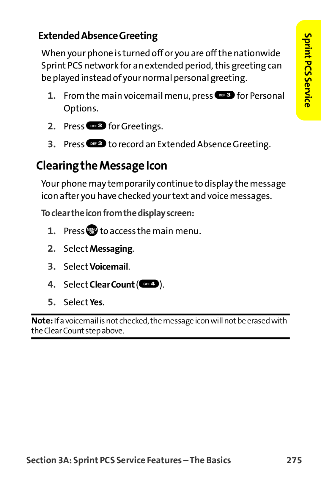 Sanyo MM-9000 manual Clearing the Message Icon, ExtendedAbsenceGreeting, Tocleartheiconfromthedisplayscreen, 275 