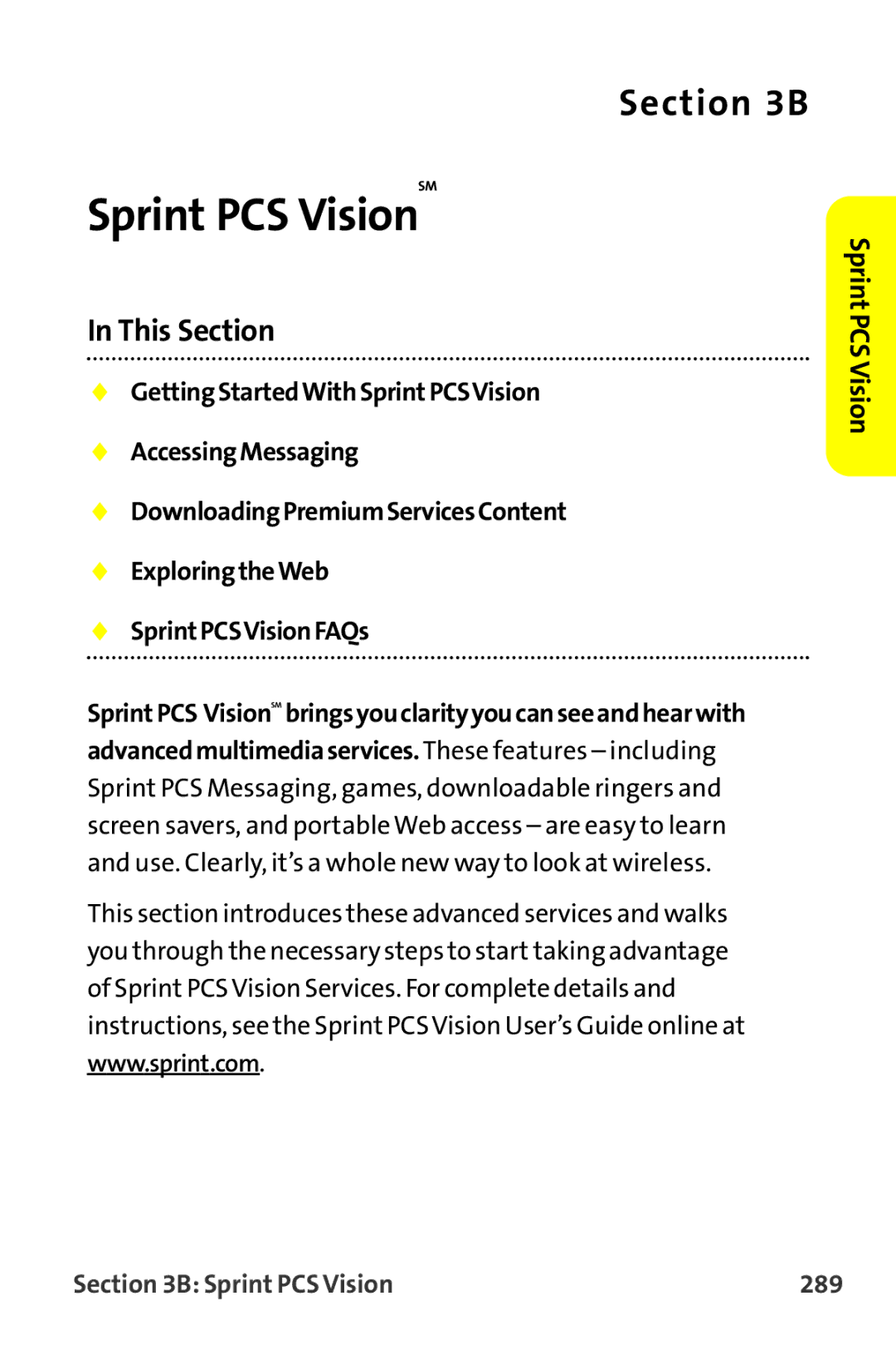 Sanyo MM-9000 manual Sprint PCS Vision 289 