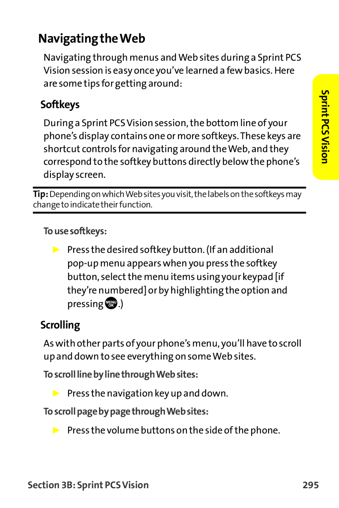 Sanyo MM-9000 manual Navigating theWeb, Softkeys, Scrolling 