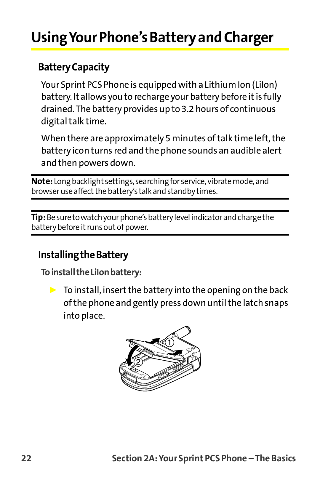 Sanyo MM-9000 manual BatteryCapacity, InstallingtheBattery, ToinstalltheLiIonbattery 