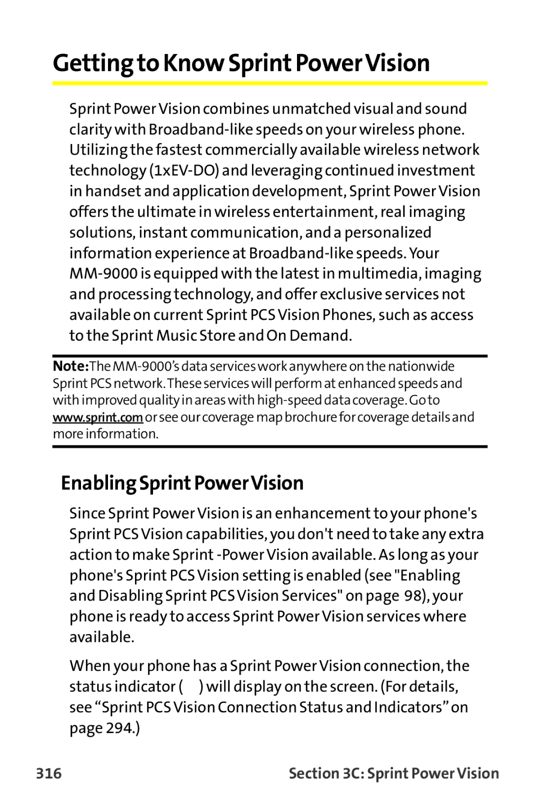 Sanyo MM-9000 manual Getting to Know SprintPowerVision, EnablingSprintPowerVision, 316 