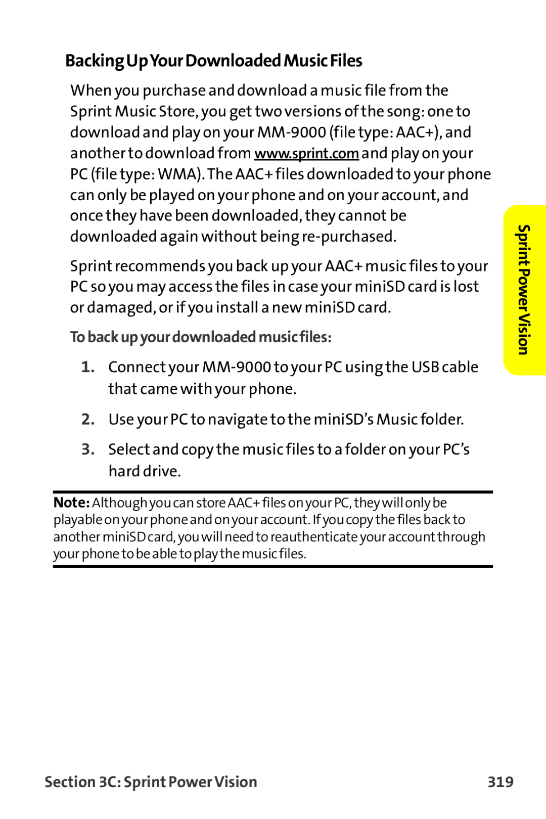 Sanyo MM-9000 manual BackingUpYourDownloadedMusicFiles, Tobackupyourdownloadedmusicfiles, Sprint Power Vision 319 