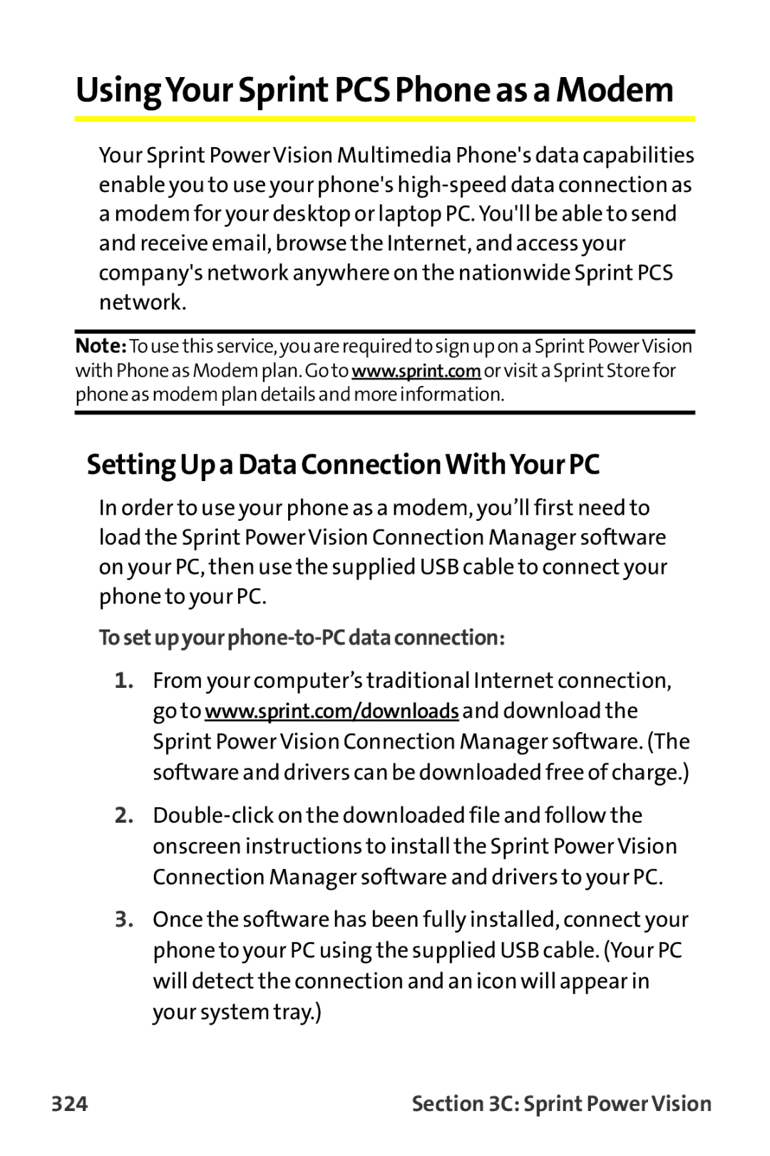 Sanyo MM-9000 manual Setting Up a Data ConnectionWithYour PC, Tosetupyourphone-to-PCdataconnection, 324 