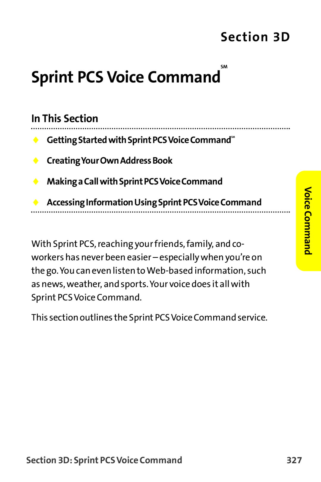 Sanyo MM-9000 manual Sprint PCS Voice Command 327 